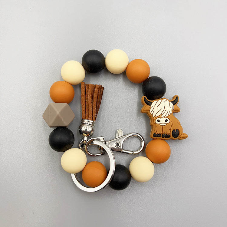 Wholesale Cartoon Small Animal Yak Silicone Beaded Bracelet Short Tassel Keychain